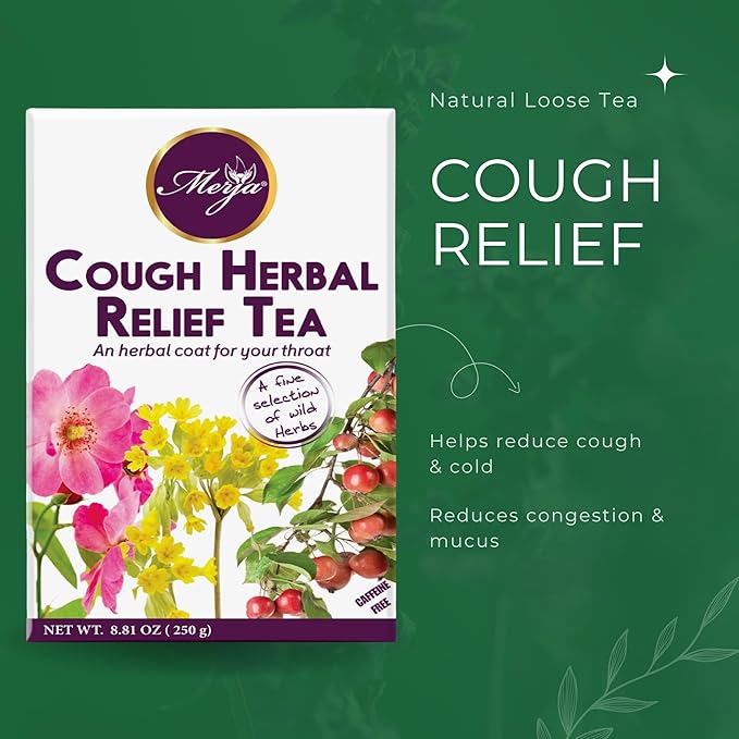 Merja Herbs Cough Relief Herbal Tea [250g] Caffeine-Free Tea for Cough & Cold Relief, Sore Throat & Cough Support | Mediterranean Loose Tea | Herbal Teas & Beverages, Pack of 1