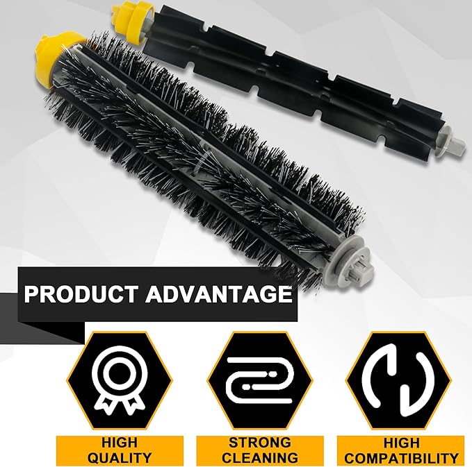 Replacement Brushes Fit for i-Robot Room-ba 600 & 700 Series 614 630 635 640 645 650 660 675 680 690 695 760 770 780 Robot Vacuum Cleaner Includes 3 Sets Bristle & Flexible Beater Brush Kit