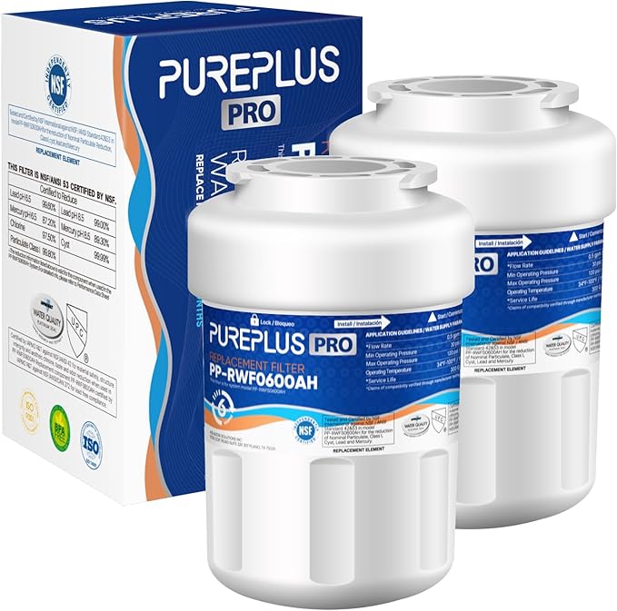 PUREPLUS PRO Refrigerator Water Filter Replacement for HDX FMG-1, PL-100, WFC1201, PC75009, RWF1060, RWF0600A, 469991 Refrigerator Cartridge, NSF/ANSI 53&42 Certified, 2Pack