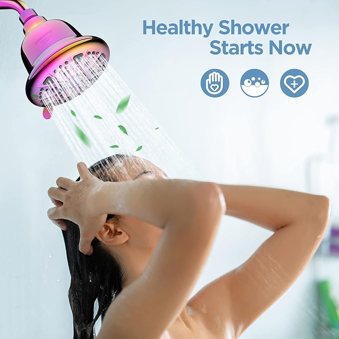 Filtered Shower Head - High Pressure Shower Head with filter for Hard Water - Rain Shower Head Water Softener - Luxury 7 Settings Adjustable Water Filter Showerhead (Radiant Rainbow)