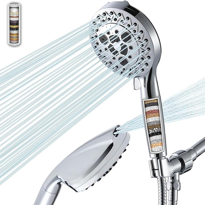 Filtered Shower Head with Handheld, High Pressure Shower Heads with Handheld Spray Combo, Filters, Shower Hose and Bracket, Chrome