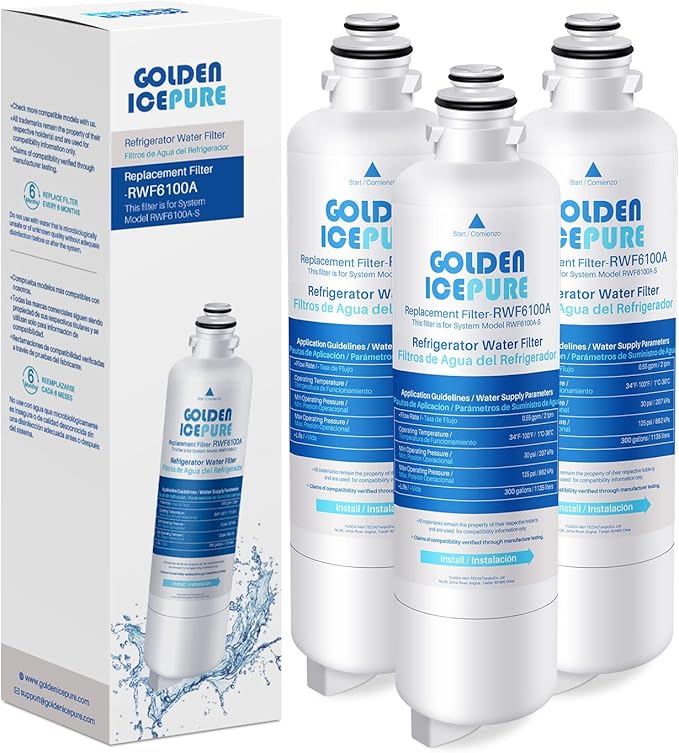 GOLDEN ICEPURE RWF6100A Water Filter, Compatible with BORPLFTR50 Bosch Ultra Clarity Pro, 12033030, 11025825, 11032531, WFC100MF, BORPLFTR55, B36CT80SNS, B36CL80ENS, 3PACK