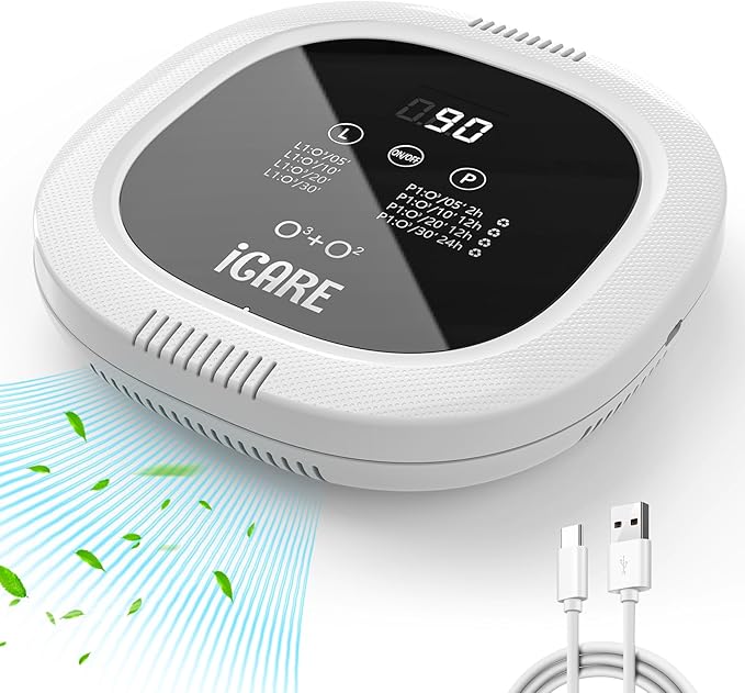 Ozone Odor Eliminator for Strong Odor 10,000mAh Rechargeable Cat Litter Deodorizer Dog Poof Odor Removal Ionizer Air Purifier for Home Toilet Kitchen Pets Shoe Smoke Car Formaldehyde Air Freshener