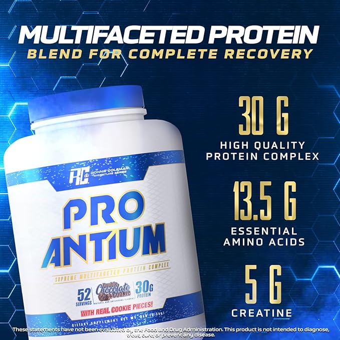 Ronnie Coleman Signature Series Pro-Antium Whey Protein Powder with BCAA’s and EAA’s, Creatine for Recovery and Lean Muscle Support, 30g Protein Per Serving, Double Chocolate Cookie, 5 Lb