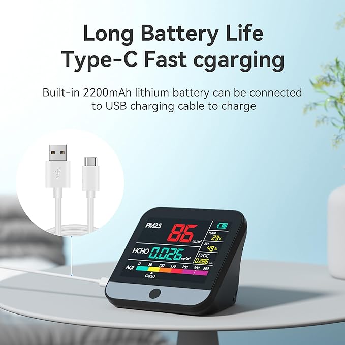 13 in 1 Air Quality Tester for Home, Indoor Air Quality Monitor, with PM1/PM2.5/PM10/Particle Counter/AQI/Humidity/TVOC/Temperature/Formaldehyde, Portable Air Quality Sensor (Black)