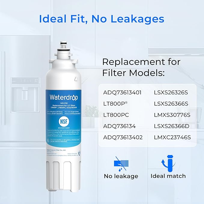 Waterdrop ADQ73613401 Refrigerator Water Filter, Replacement for LG® LT800P®, ADQ73613408, ADQ75795104, ADQ73613402, Kenmore 9490, 46-9490, LSXS26326S, LMXC23746S, LSXS26366S, WD-F20, Pack of 3