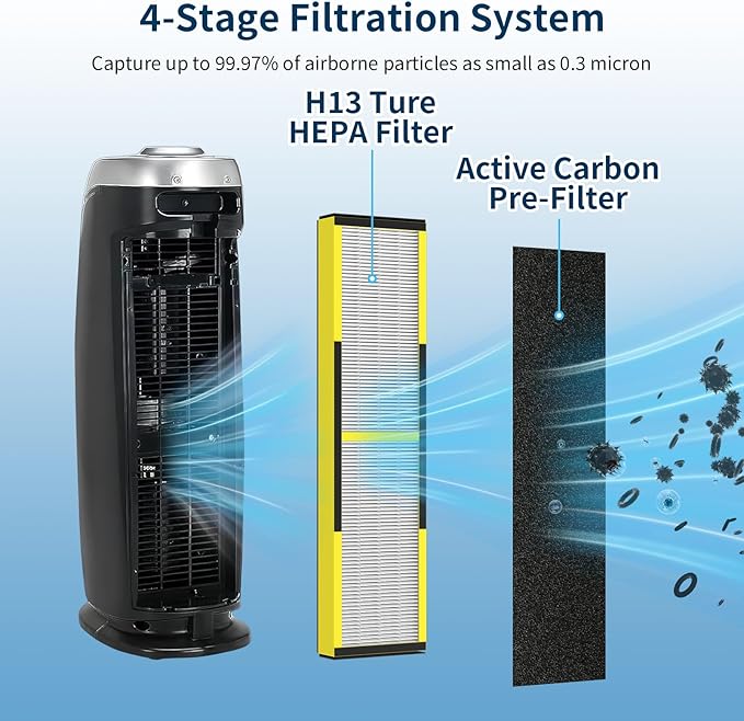 FLT4825 Replacement Filter B Fit for Germ Guardian Air Purifier, ac4825e Replacement Filter Fit for ac4825 AC4825 AC4300 AC4900 AC4825DLX AC4850 CDAP4500 AP2200, 2 True HEPA + 6 Carbon Filters
