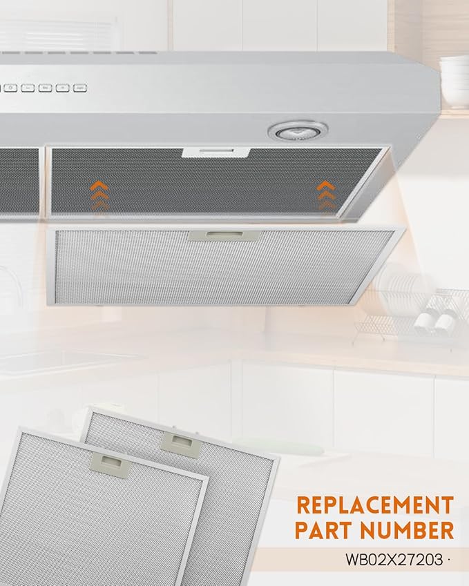 2 Pcs WB02X27203 Range Hood Grease Filter Replacement Fit for GE JVX5360DJ1BB JVX5360DJ1WW JVX5360SJ1SS JVX5365SJ1SS JVX5365SJ2SS Size 16-3/4 x 13-3/4 Inches