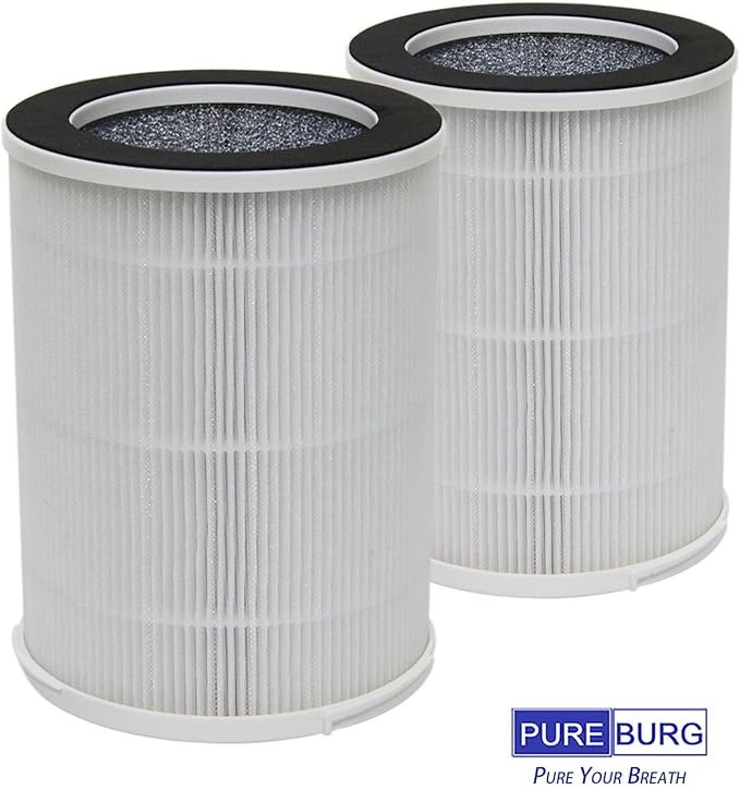 PUREBURG Replacement Filters Compatible with SilverOnyx KJ100F-Q01 KJ100F-Q02 (3-Speed,Portable with Strap) Air Purifier,2-Pack H13 HEPA 3-Stage Filtration Activated carbon