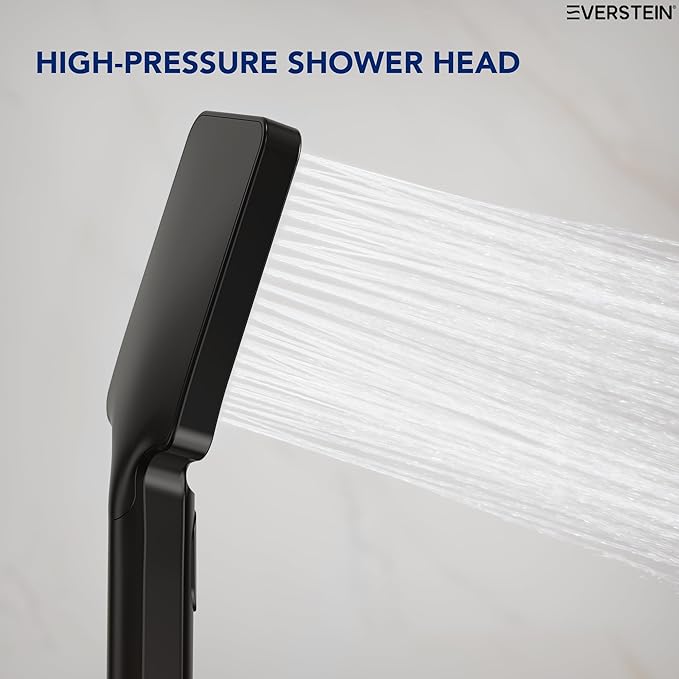 EVESTEIN Adjustable Hand Held Shower with Slide Bar, 3-Function Handshower Head with Hose, Matte Black