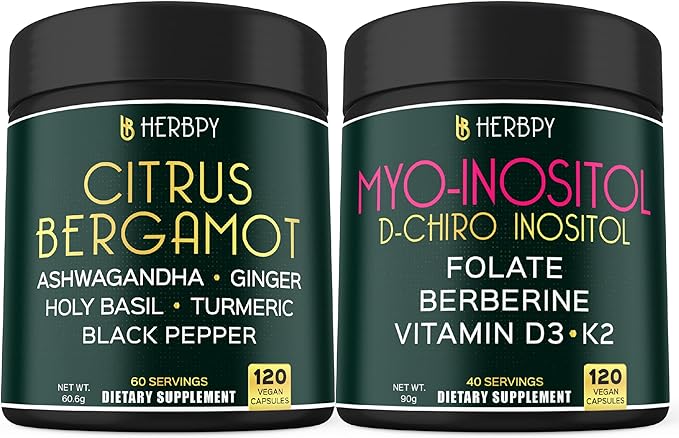 Bundle 6in1 Citrus Bergamot Complex 120 Count & 6in1 Myo-inositol & D-Chiro Inositol Supplement for Women 120 Count - for Digestion, Relaxation, & Overall Health