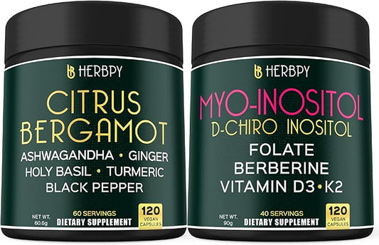 Bundle 6in1 Citrus Bergamot Complex 120 Count & 6in1 Myo-inositol & D-Chiro Inositol Supplement for Women 120 Count - for Digestion, Relaxation, & Overall Health