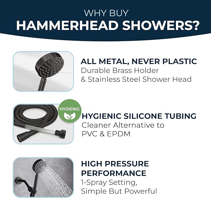 HammerHead Showers® Solid Metal LOW FLOW Handheld Shower Head with Hose and Brass Holder - OIL RUBBED BRONZE – Water Saving 1.75 GPM Detachable Shower Head - Adjustable Shower Wand Bracket & 6ft Hose