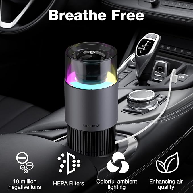 Portable HEPA Air Purifier with negative ion Purification, for Car, Truck, RV/Camper, for Smoke,Pet Dander, Dust, Pollutants for Clean Air