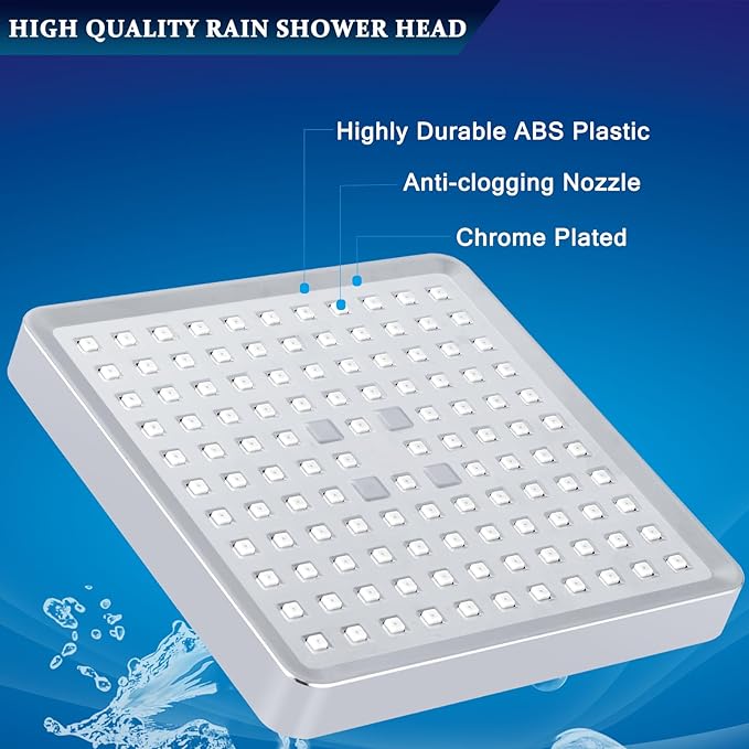 High Pressure Filtered Shower Head Set, 6’’ Rain Shower Filter for Hard Water, Universal Square Showerhead 20 Stage Filtration Removes Impurities for Rejuvenated Skin by Eolax, Chrome