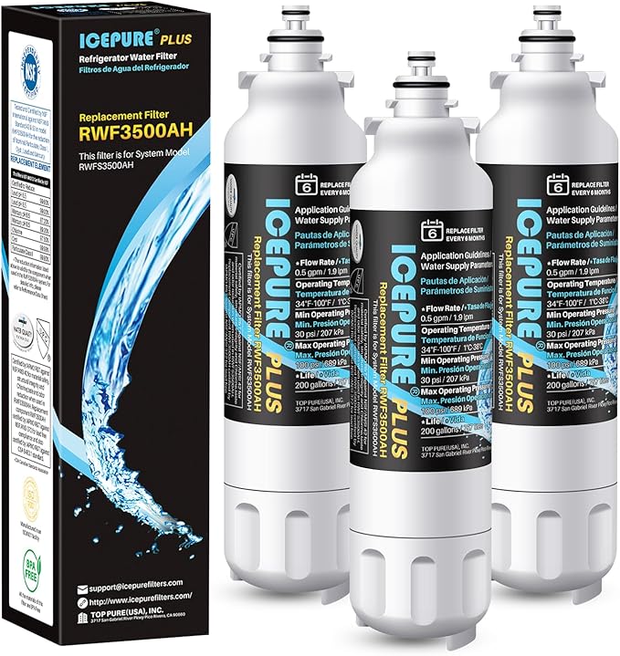 ICEPURE PLUS 46-9490 NSF/ANSI 53 NSF/ANSI 42 Certified Compatible with LG LT800P, ADQ73613401, ADQ73613408, ADQ75795104, LMXS30776S, LSXS26366D, Kenmore 9490 Refrigerator Water Filter, 3PACK
