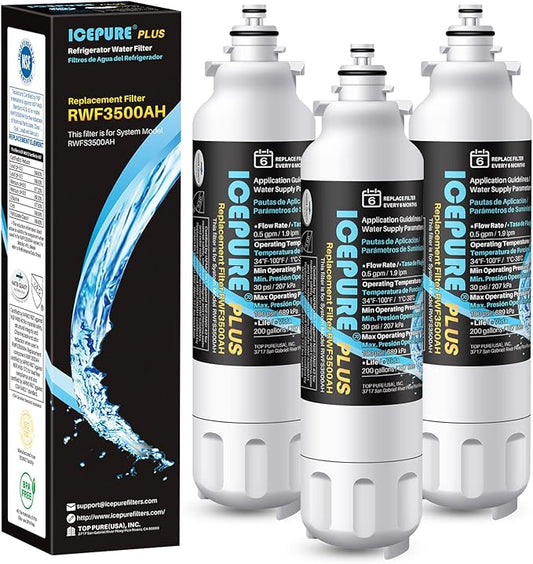 ICEPURE PLUS 46-9490 NSF/ANSI 53 NSF/ANSI 42 Certified Compatible with LG LT800P, ADQ73613401, ADQ73613408, ADQ75795104, LMXS30776S, LSXS26366D, Kenmore 9490 Refrigerator Water Filter, 3PACK