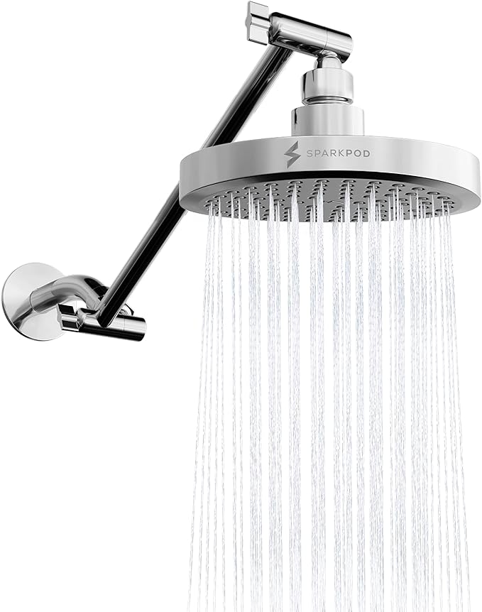 SparkPod Round Rain Shower Head with Extension Arm - Height Adjustable Shower Head with High Pressure Performance - Easy 1-Minute Installation (11" Arm Extension, Luxury Polished Chrome)