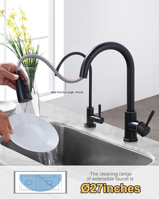 Kitchen Faucet and Water Filter Faucet Combo, WOWOW Stainless Steel Kitchen Sink Faucet with Drinking Water Faucet for Reverse Osmosis or Water Filtration System, Oil-Rubbed Bronze