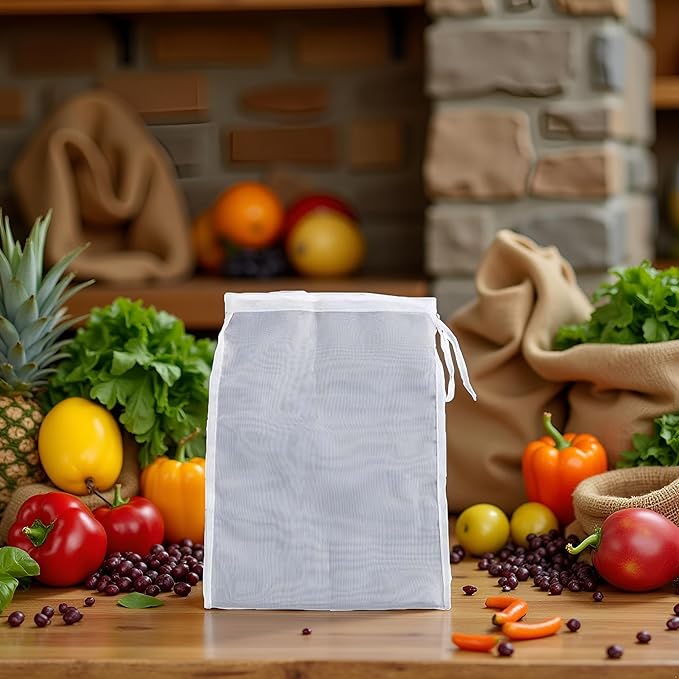 1Pc White Nut Milk Bag Reusable Cheesecloth Bags For Straining Almond Soy Milk Strainer For Cold Brew Coffee Tea Beer Juice Fine Nylon Mesh Cheese Cloth Colanders and Food Strainers