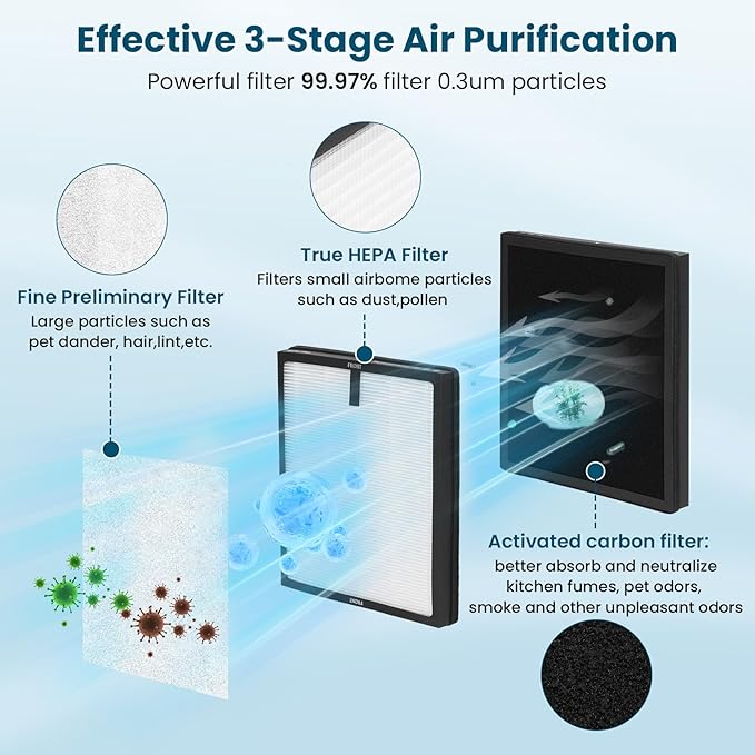 HAP603 Replacement Filter, Compatible with ECOSELF HAP603/HAP603WF Air Purifiers, 3-Stage True H13 HEPA Air Filter with Activated Carbon for Home and Office Use, 4-Pack HAP603 Filters, White
