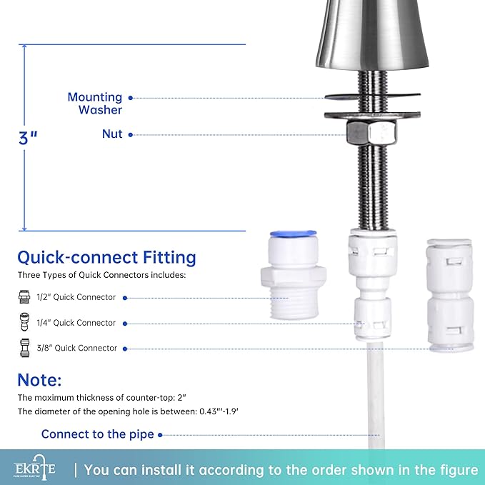 EKRTE Brass Drinking Water Faucet, Filtered Water Reverse Osmosis RO Faucet for Kitchen Sink, Brushed Nickel Reverse Osmosis Tap for Kitchen Sink