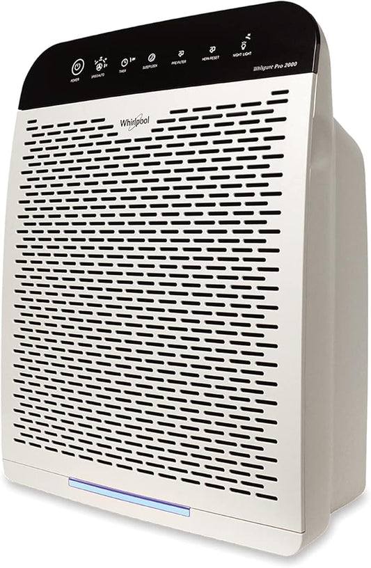 Whirlpool WPPRO2000P Whispure True Hepa Air Purifier, Activated Carbon, 508 Sq Ft, Smart Auto Mode, Ideal for Allergies, Odors, Pet Dander, Mold, Smoke, Wildfire, Germs - Pearl White