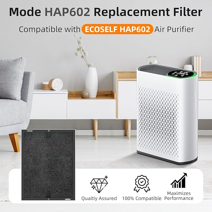 1 Pack HAP602 Replacement Filter Compatible with ECOSELF HAP602 & HAP602WF Air Purifier, 3-in-1 Filtration for Air Purifier, Activated Carbon Filter & Pre-filter