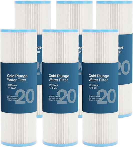 Cold Plunge Filter for Ice Bath Chiller 10" x 2.5" (6 Pack) 20 Micron Water Filter Replacement Cartridge Compatible with 10" Ice Bath Tub and Chiller Water Filter Housing 10 x 2.5 inch Water Filters