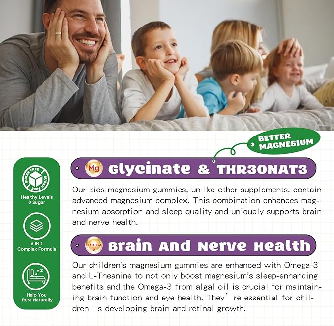 Magnesium Complex Gummies for Kids & Adults- Magnesium Glycinate Supplement- Support Calm Stress Relief, Bones, Mood Vegan- Sugar-Free Grape Flavor, 60 Gummies
