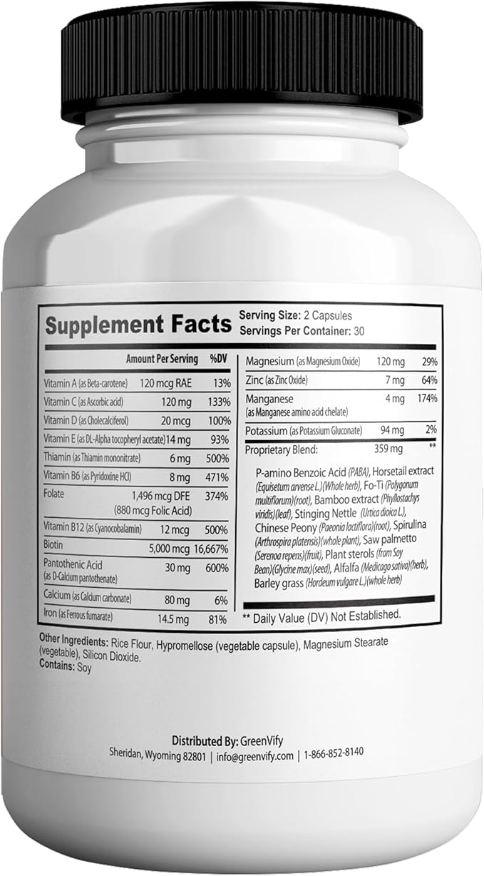 ReFirmanceMax Hair Growth Supplement, 60 Capsules, with Biotin 5000mcg, Vitamins B12, Calcium, Saw Palmetto, 30 Day Supply (2)