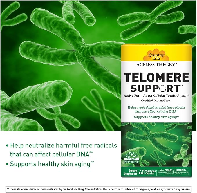 Country Life Ageless Theory Telomere Support- Certified Vegan and Gluten Free - Anti Aging Supplement - 60 Capsules - Resvinol Grape Extract - Immune & Cardiovascular Support