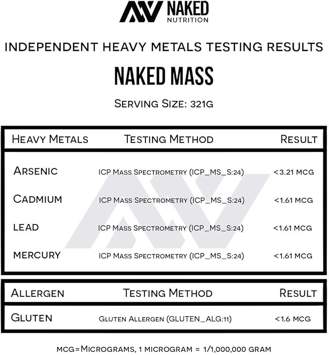 NAKED Mass - Natural Weight Gainer Protein Powder - 8 LB Bulk, GMO Free, Gluten Free & Soy Free. No Artificial Ingredients - 1,250 Calories per Serving