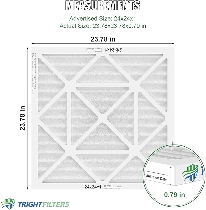 24x24x1 Air Filter 6 Pack, Durable MERV 8 Pleated Home HVAC AC Furnace Filters, Lightweight Compact Air Conditioner Filter Replacement