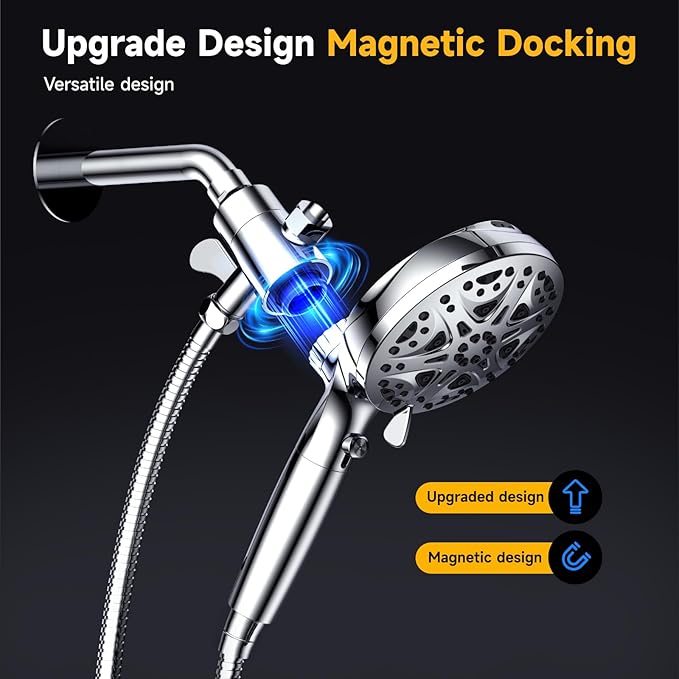 Dual Filtered Shower Head with Magnetic Handheld - 8'' Square Rain Shower Head High Pressure with Handheld Combo, 8+2-Spray Magnetic Detachable Showerhead with Power Jets, Chrome