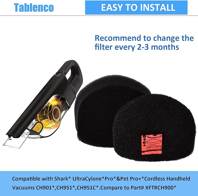 for Shark Cordless Handheld Vacuum UltraCyclone Pet Pro Plus Replacement Foam Felt Filters, Compatible with Shark CH901 CH950 CH951 CH951C CH900WM XL Dust Cup Filter, Part #XFTRCH900 4 Pack