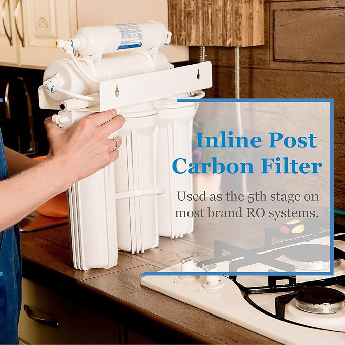 Inline Water Filter for Ice Maker, Refrigerator, Under-Sink Reverse Osmosis Water System, Post Activated Carbon Water Filter Replacement Cartridge with 1/4-Inch Compression-Connect (Pack of 2)