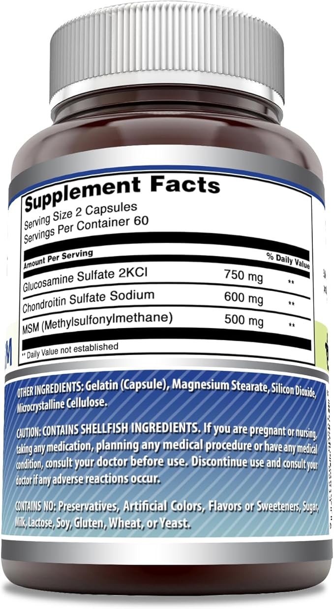 Amazing Formulas Glucosamine Chondroitin MSM 1850 mg Per Serving Capsules Supplement | Non-GMO | Gluten Free | Made in USA (120 Count)