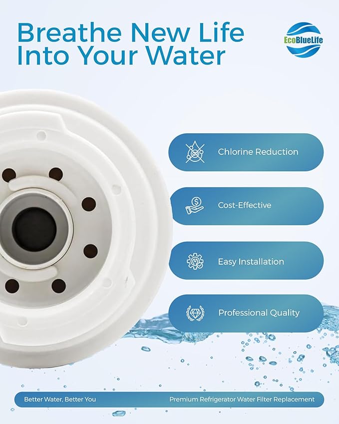 EcoBlueLife Refrigerator Water Filter Replacement - Certified for Chlorine Reduction & Lead-Free Compliance Water Filter for Fridge Compatible with Amana, Maytag Pur, UKF8001, EDR4RXD1 & More Models