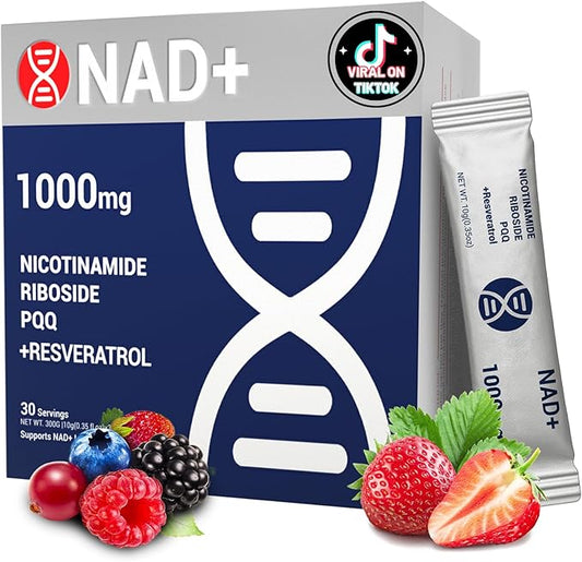 Premium NAD+ Liquid Supplement 1000mg Packets with Nicotinamide Riboside & Resveratrol for Cellular Energy, DNA Repair, Anti-Aging Support & Mental Clarity, 30 Packs