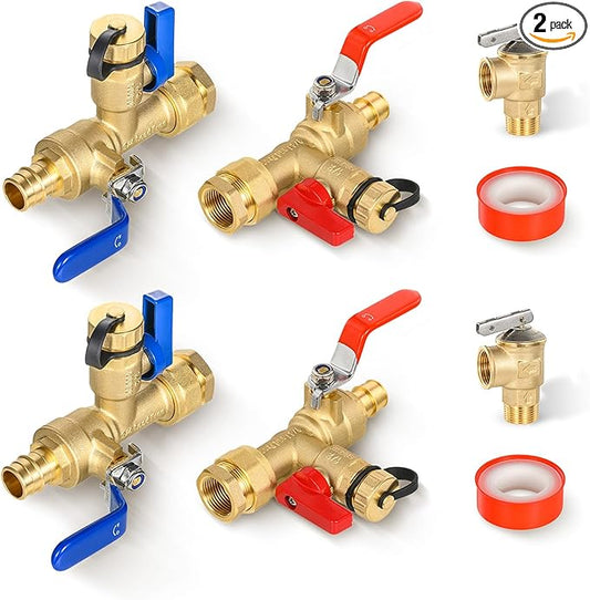 3/4 Inch GUOFIS IPS Tankless Water Heater Valve Kit with Pressure Relief Valve(3/4"FIPx 3/4" PEX-A Expansion F1960),2 Set Water Heater Valve Kit