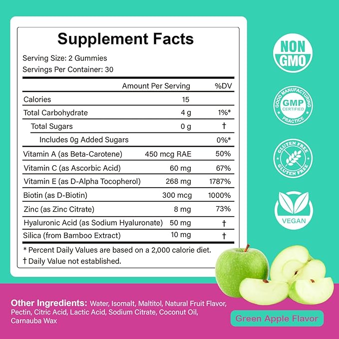 Vitamin E 400 IU Gummies, Vitamin E Supplements for Women, with VIT A, C, Biotin, Zinc, Hyaluronic Acid & Silica for Antioxidant, Immune Health, Skin & Hair, 60 Ct
