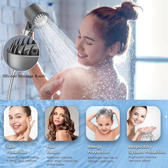 Filtered Shower Head with Handheld, 3 Spray Mode Hard Water Detachable with Filters and 59" Inch Hose Bracket, High Pressure shower heads, Suitable For Bathing And Rinsing Fish Tank And Pets
