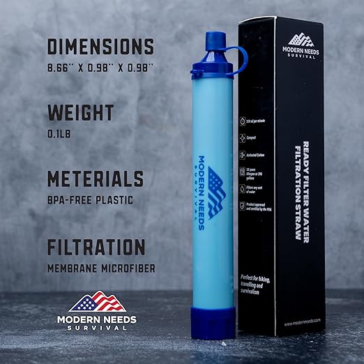Ready Filter Personal Water Filter Straw | Backpacking Water Filter for Hiking & Camping | Portable Water Purifier Camping | Emergency Survival Gear & Camping Survival Kit | 4 Pack