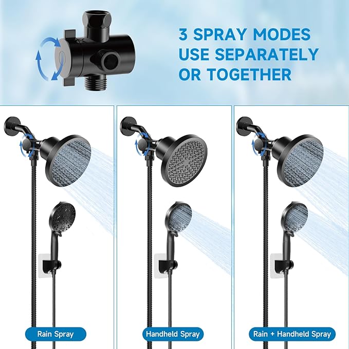 Filtered Shower Head With Handheld Spray Combo, High Pressure 6" Rain Showerhead & 5" Handheld Dual Shower Head with Filters, Double Shower Heads Set for Hard Water, 69" Shower Hose,Black