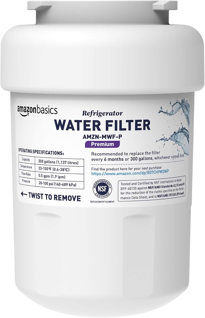 Amazon Basics Replacement Water Filter Cartridge Compatible with GE MWF Refrigerator- Pack of 1, Premium Filtration