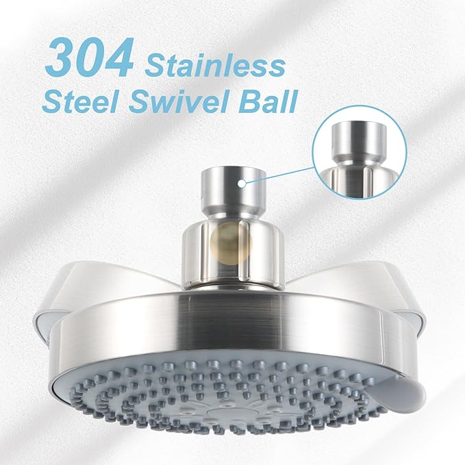 OFFO Shower Head, High Pressure Shower Head with 6 Mode, Fixed Showerheads for Strong Water Flow & Relaxing Shower Experience, Brushed Nickel