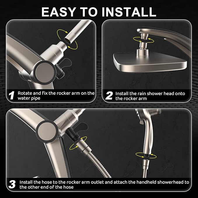 Rain Shower Head with Handheld High Pressure rainfall Shower Heads with Handheld Spray Combo Adjustable one-piece stand daul shower head Built-in Magnetic Docking and Power Jets