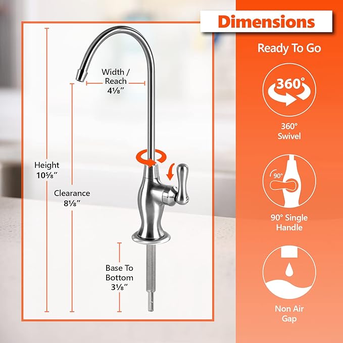 Express Water Deluxe Water Filter Faucet – Chrome Coke-Shaped Faucet – 100% Lead-Free Drinking Water Faucet – Compatible with Reverse Osmosis Water Filtration Systems