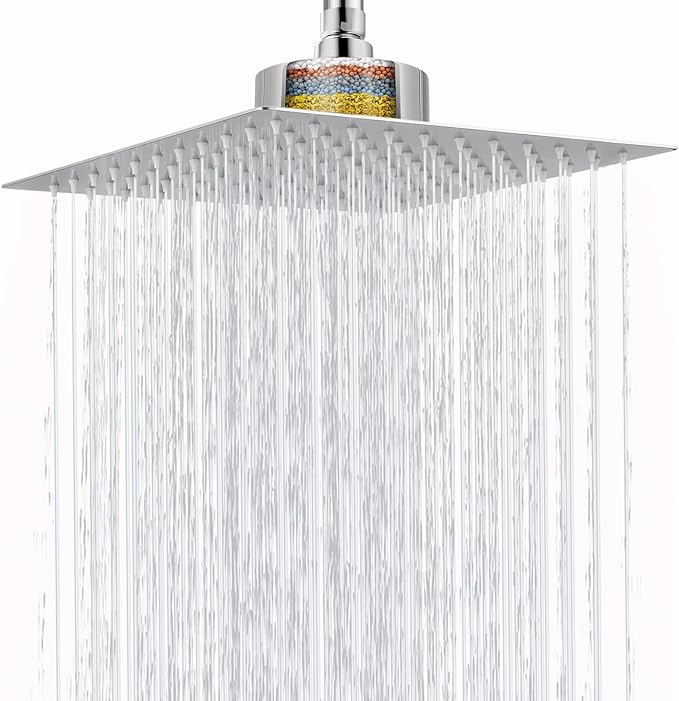 Large Rain Shower Head with Filtered - 12" All Metal Square Rainfall Showerhead Filter for Remove Chlorine and Harmful Substances, Chrome